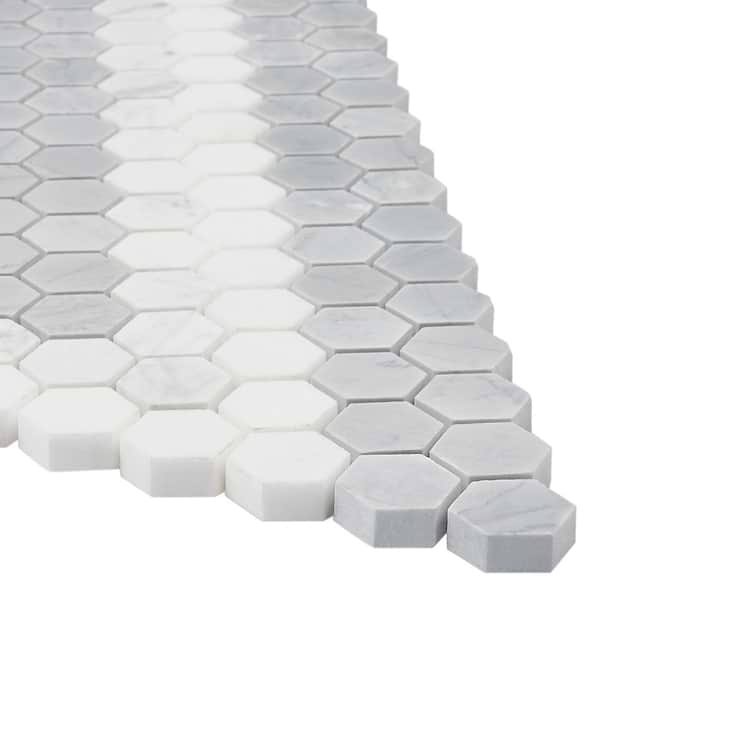 Juno Diamond Gray and White 1" Hexagon Polished Marble Mosaic Tile