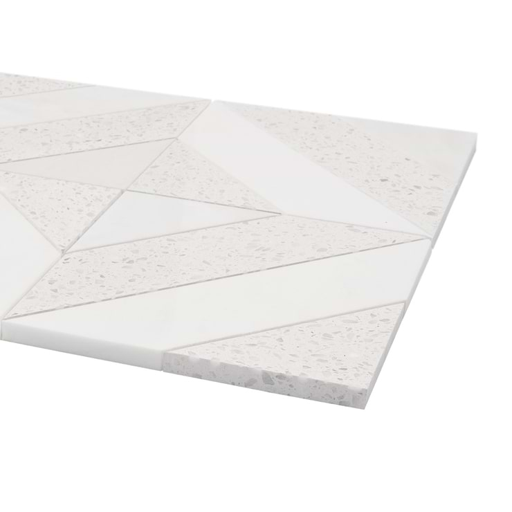 Cleopatra Diagonal Salt White Terrazzo and Bianco White Marble Polished Mosaic Tile