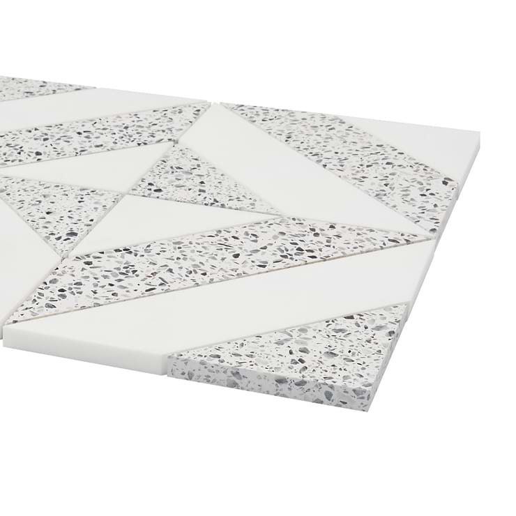 Cleopatra Diagonal Truffle White Terrazzo and Bianco White Marble Polished Mosaic Tile