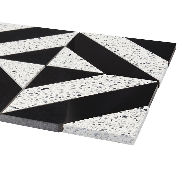 Cleopatra Diagonal Truffle White Terrazzo and Nero Marquina Black Marble Polished Mosaic Tile