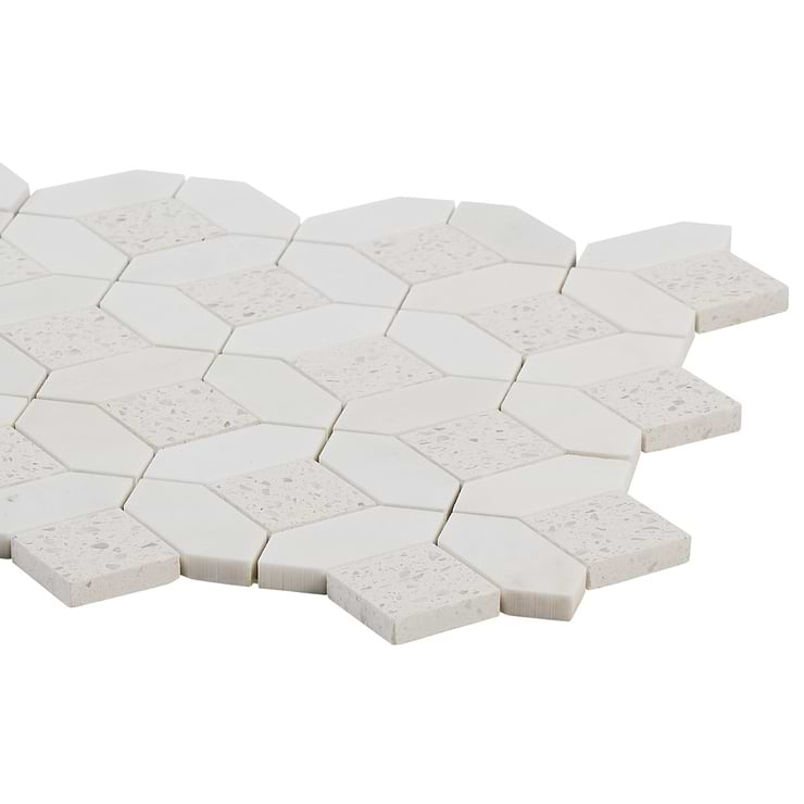 Cleopatra Diamond Salt White Terrazzo and Bianco White Marble Polished Mosaic Tile