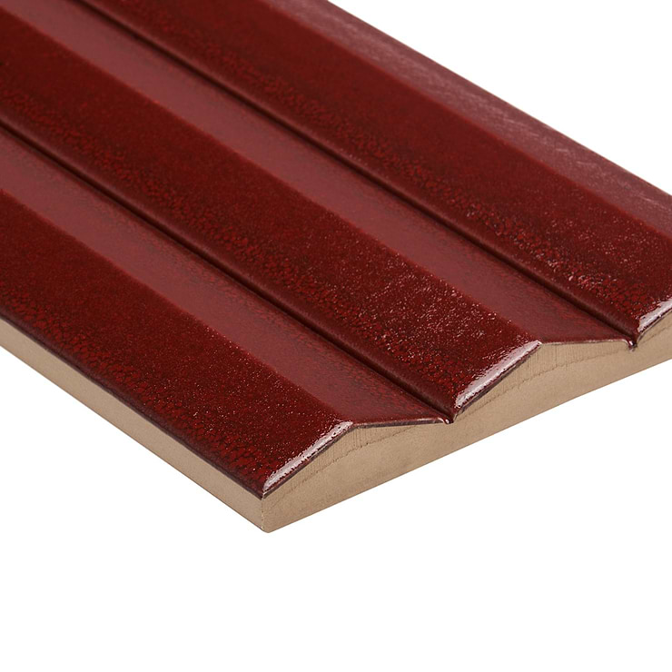 Ponto Ruby Red Fluted 5x16 3D Polished Porcelain Tile
