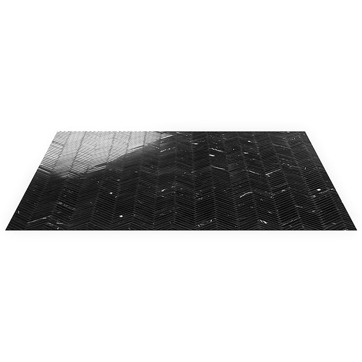 Nero Marquina 1/2"x4" Herringbone Polished Marble Mosaic Tile