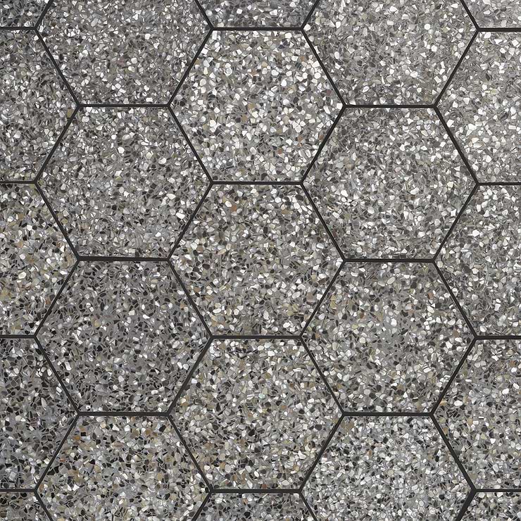 Reef Gray 8" Hexagon Polished Pearl Terrazzo Tile