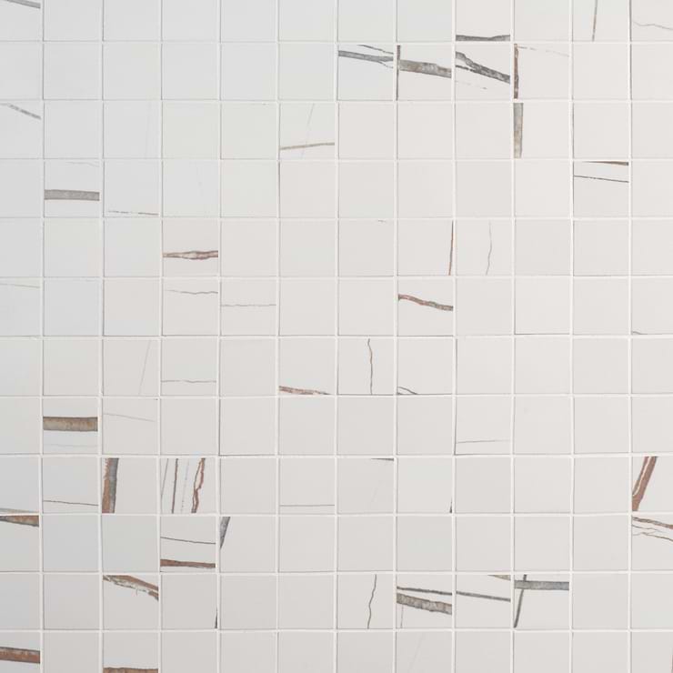 Minera Sahara Blanco White 2x2 Marble Look Matte Mosaic Tile