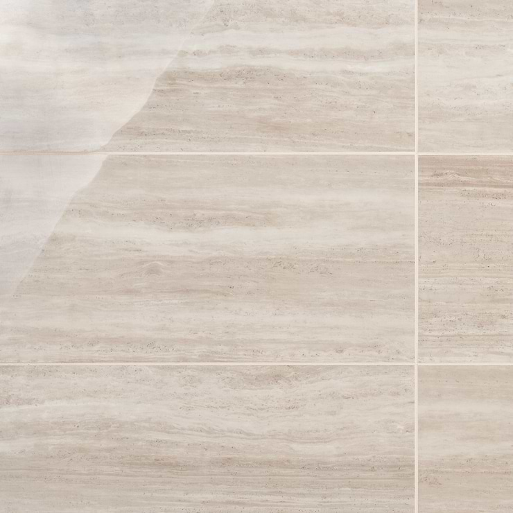 Nashville Taupe Beige 12x24 Travertine Look Polished Porcelain Tile