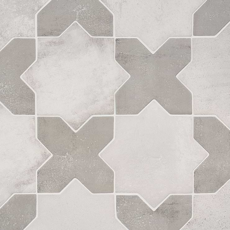 Parma White Matte Star and Dove Gray Matte Cross 6" Terracotta Look Porcelain Tile