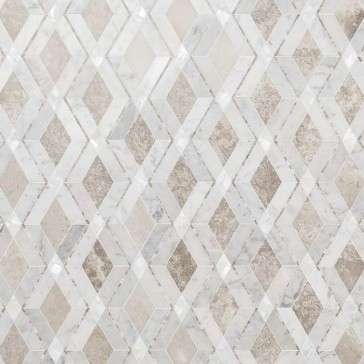 Diana Champagne Beige Polished Marble and Pearl Mosaic Tile