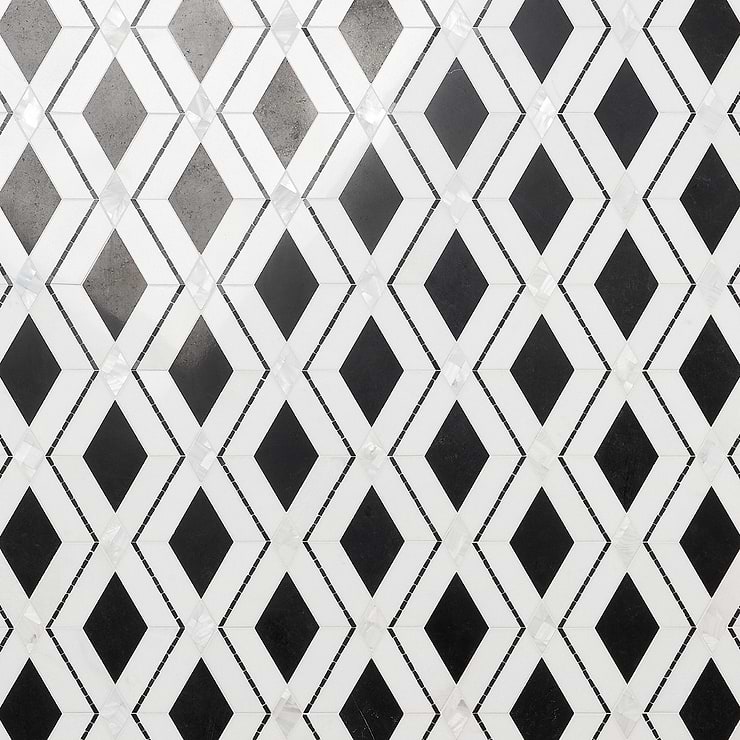 Diana Nero Black & White Polished Marble and Pearl Mosaic Tile