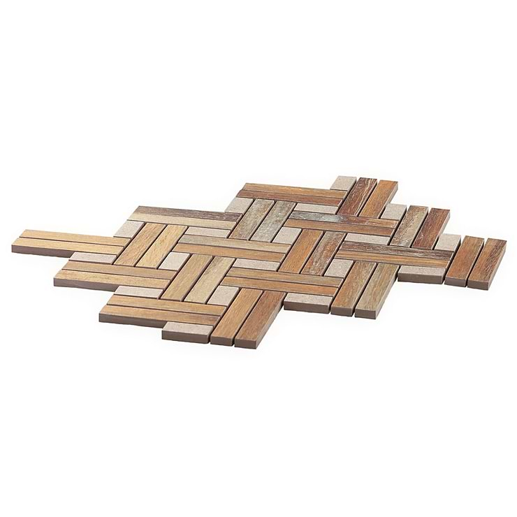 Eternal Basketweave Herringbone Birch Matte Porcelain Wood Look Mosaic Tile