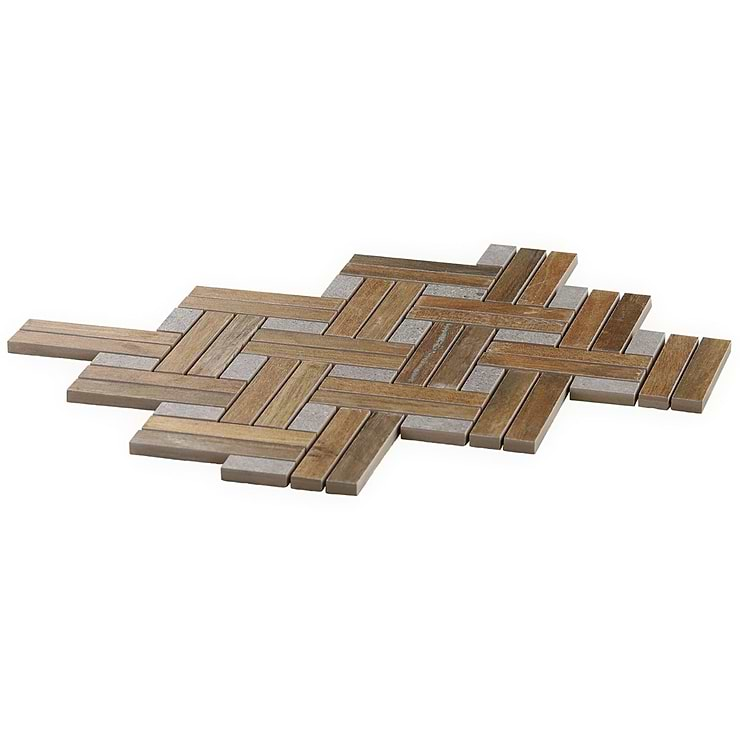 Eternal Basketweave Herringbone Oak Matte Porcelain Wood Look Mosaic Tile