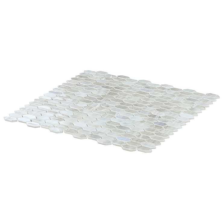 Flicker Iridescent Mist White 1/4" x 1" Polished Glass Mosaic Tile