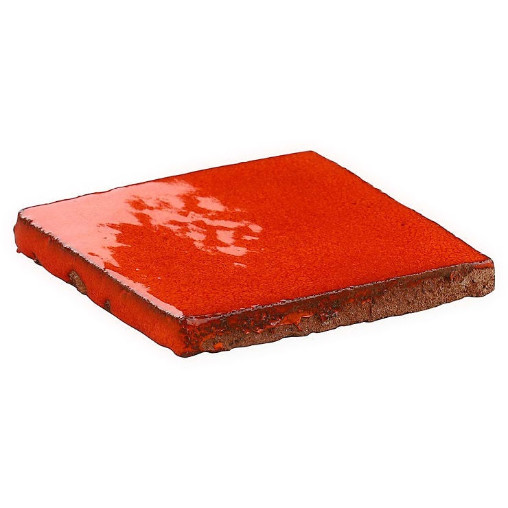 Emery Orange 4x4 Square Handmade Crackled Glossy Terracotta Tile
