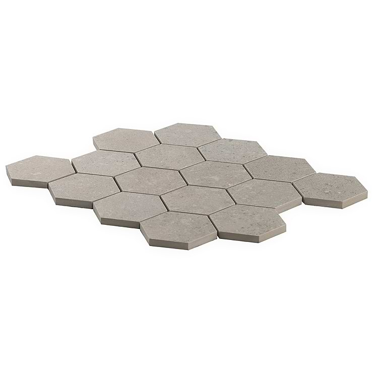 New Rock Fumo Light Gray 3" Hex Limestone Look Matte Porcelain Mosaic Tile