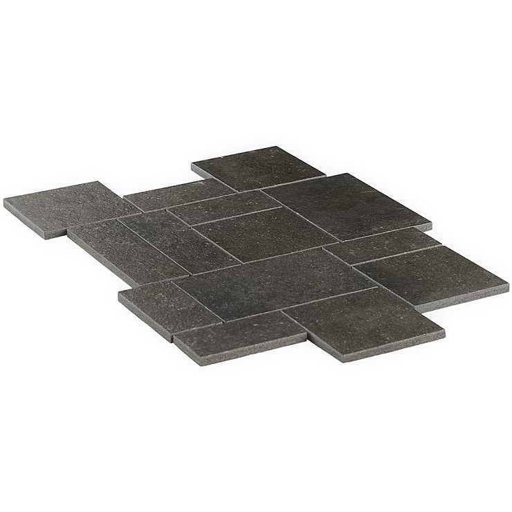 Acadia French Pattern Charcoal Black Limestone Look Matte Porcelain Mosaic Tile