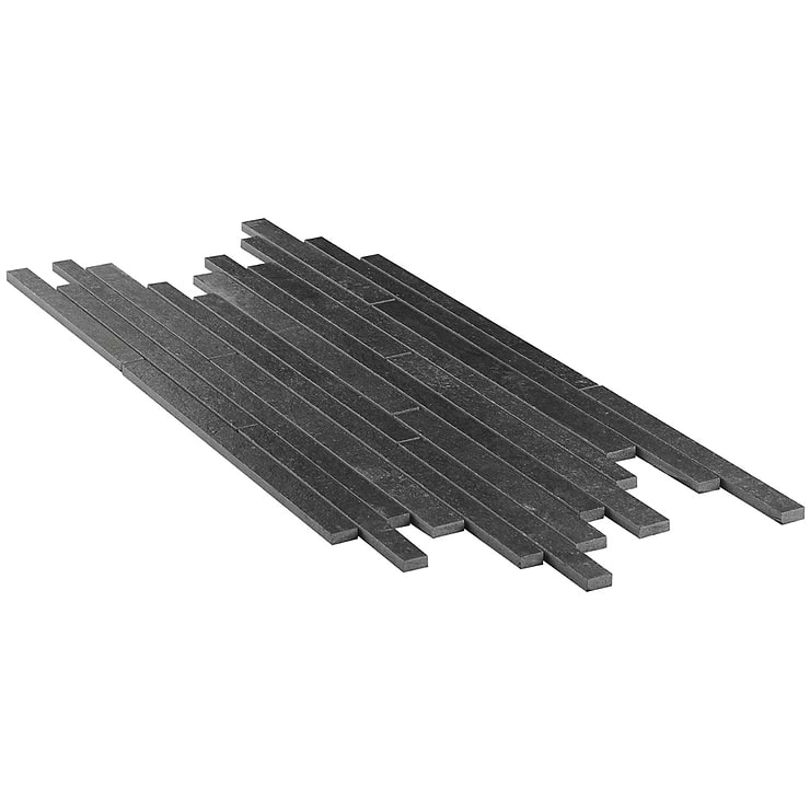 Acadia Thin Strip Charcoal Black Limestone Look Matte Porcelain Mosaic Tile