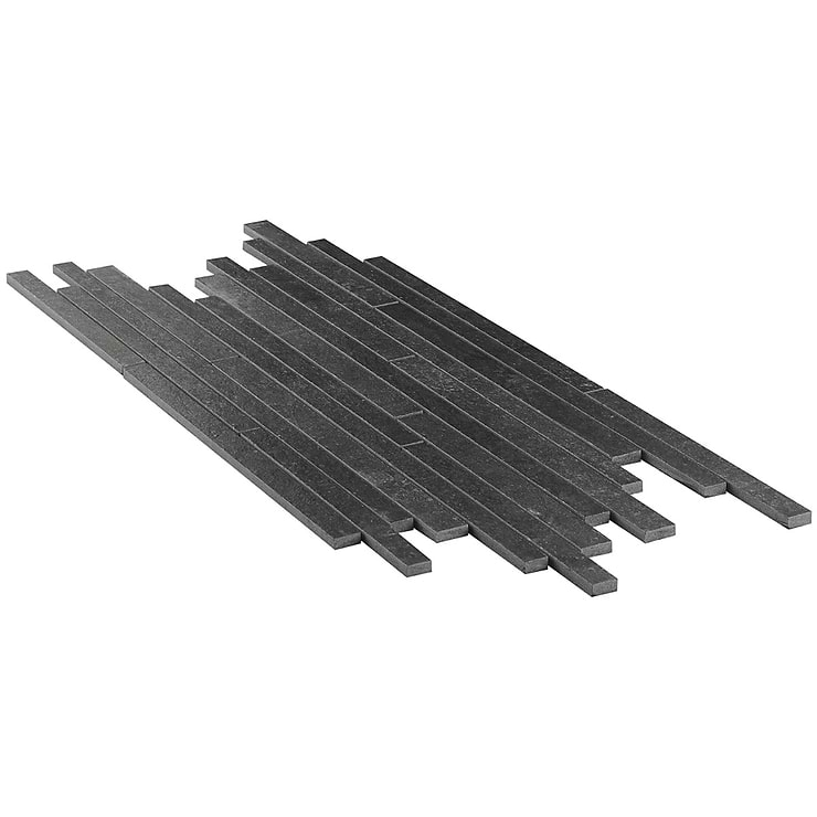 Acadia Thin Strip Charcoal Black Limestone Look Matte Porcelain Mosaic Tile