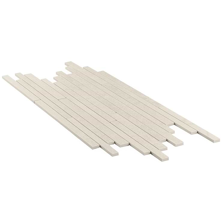 Acadia Thin Strip Warm Linen White Limestone Look Matte Porcelain Mosaic Tile