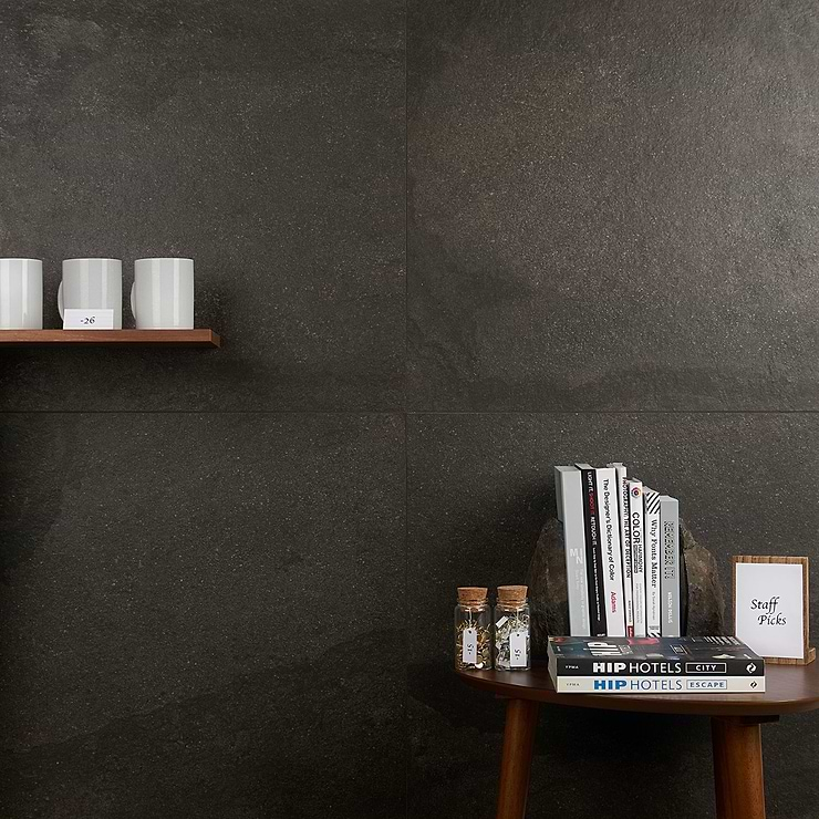 Acadia Charcoal Black 24x24 Limestone Look Matte Porcelain Tile