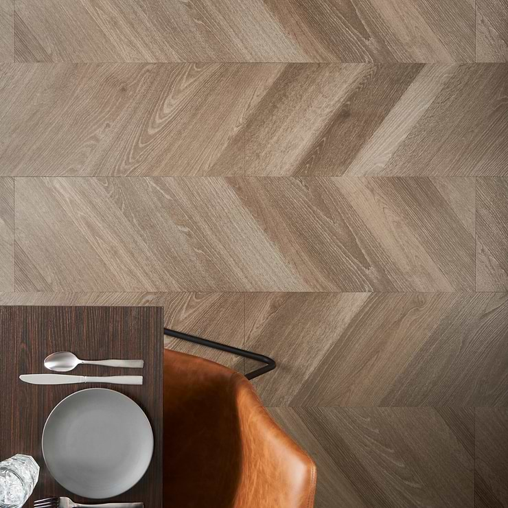 Stacy Garcia Fleetwood Chevron Mocha Rigid Core Click 12x48 Luxury Vinyl Plank Flooring