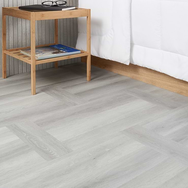 Stacy Garcia Fleetwood Parquet Silver Rigid Core Click 12x24 Luxury Vinyl Tile