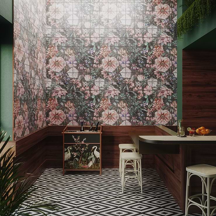 Angela Harris Wilder Garden Pink 8x8 Mural Matte Porcelain Tile