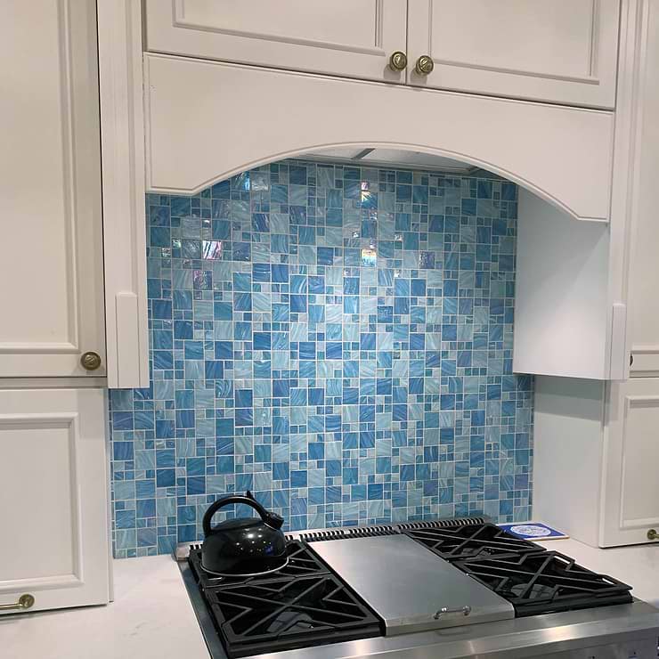 Aquatic Sky Blue French Pattern Glass Tile