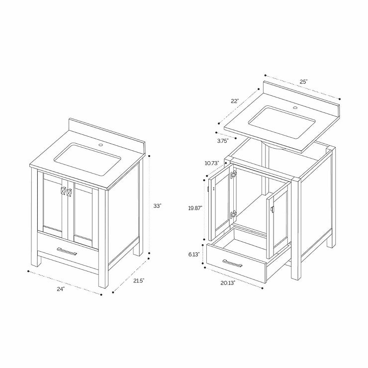 Athena 24'' Gray Vanity And Marble Counter
