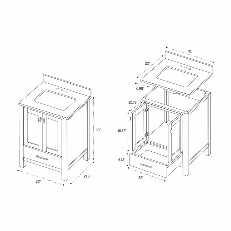 Athena 30'' Gray Vanity And Marble Counter