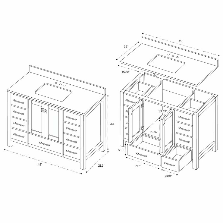 Athena 48'' Gray Vanity And Marble Counter