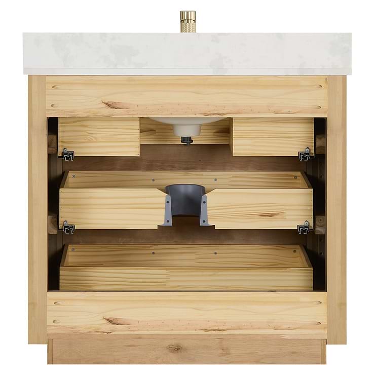 Genora Brown Oak 36" Single Vanity with Pacific White Quartz Top