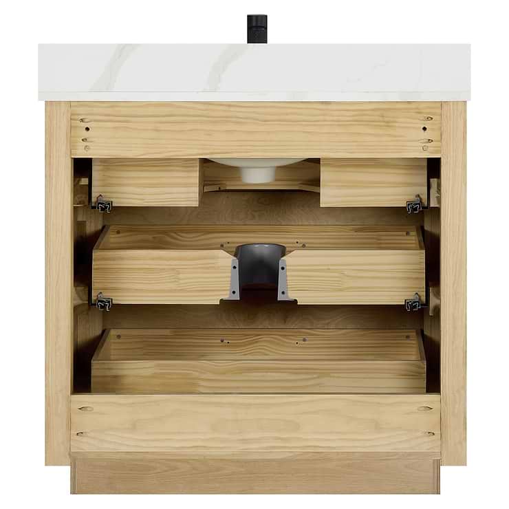 Genora Blonde Oak 36" Single Vanity with Pacific White Quartz Top