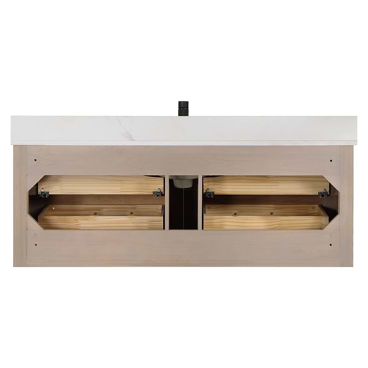 Riven Blonde Oak 55" Single Vanity with Pacific White Quartz Top