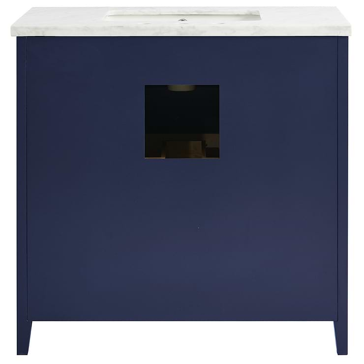 Iconic 36" Navy and Gold Vanity with Carrara Marble Top and Ceramic Basin