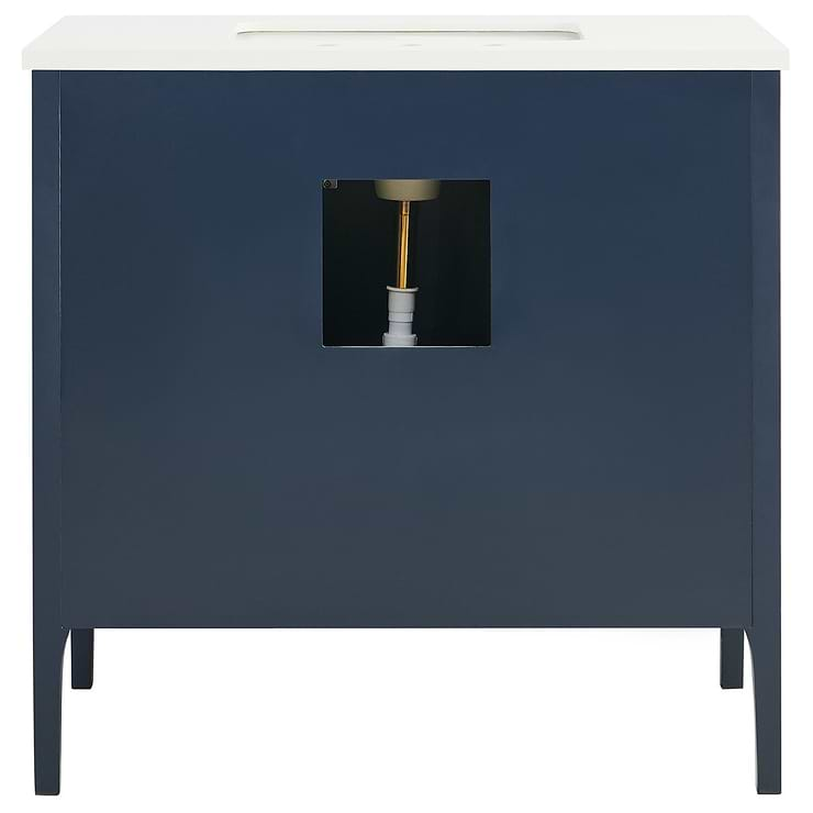 Province Navy and Gold 36" Single Vanity with Pure White Quartz Top 