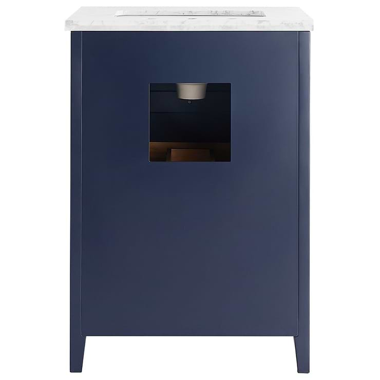 Iconic 24" Navy and Gold Vanity with Carrara Marble Top and Ceramic Basin