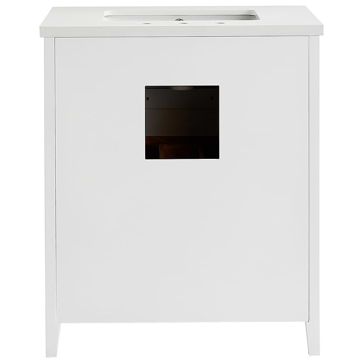 Iconic 30" White and Silver Vanity with Pure White Quartz Top and Ceramic Basin