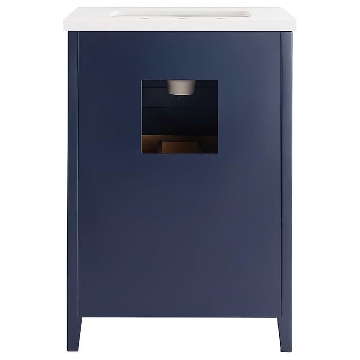 Iconic 24" Navy and Gold Vanity with Pure White Quartz Top and Ceramic Basin