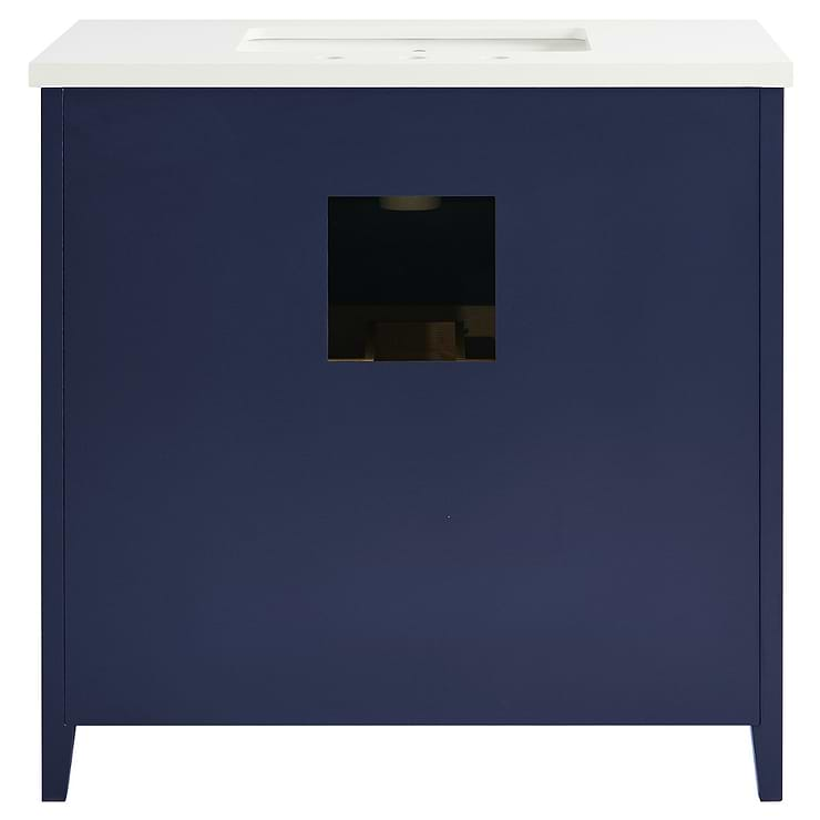 Iconic 36" Navy and Gold Vanity with Pure White Quartz Top and Ceramic Basin