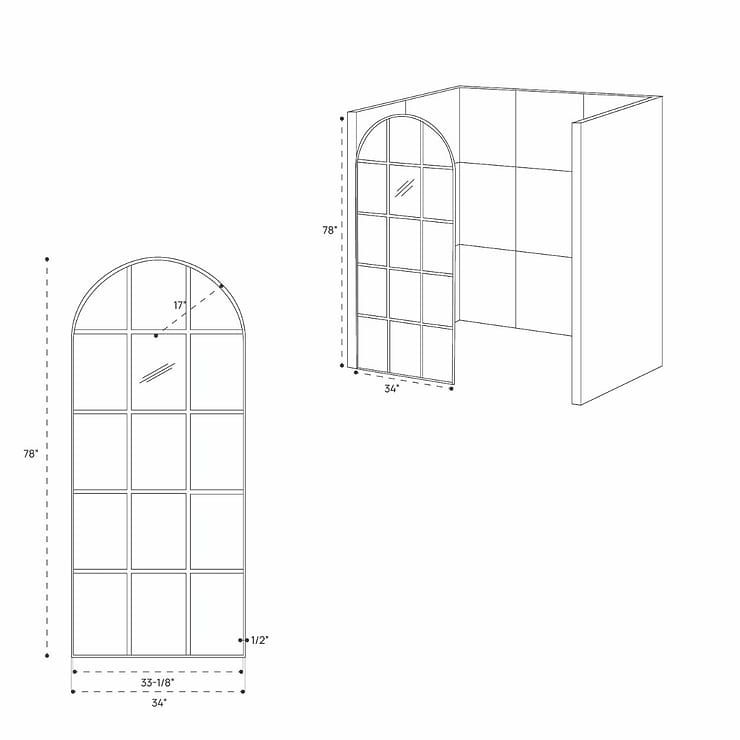 Burke 34x78" Reversible Framed Shower Screen with Grid Glass in Matte Black