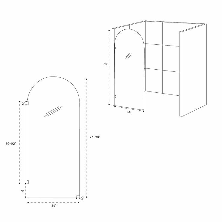 Burke 34x78" Reversible Frameless Shower Screen with Clear Glass in Stainless Steel