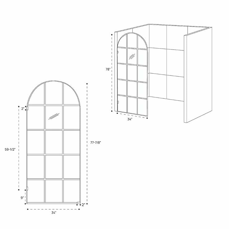 Burke 34x78" Reversible Semi-Frameless Shower Screen with Fluted Grid Glass in Matte Black