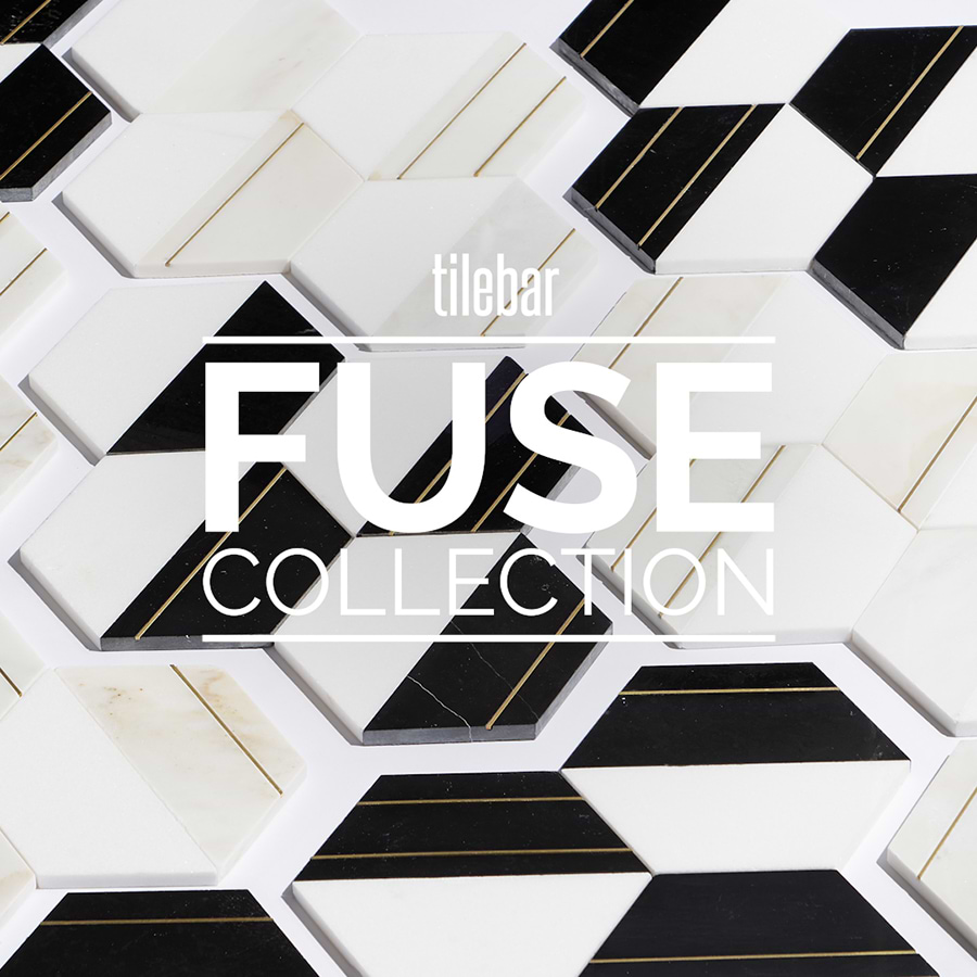 Fuse Bianco 6" Polished Marble and Brass Inlay Mosaic