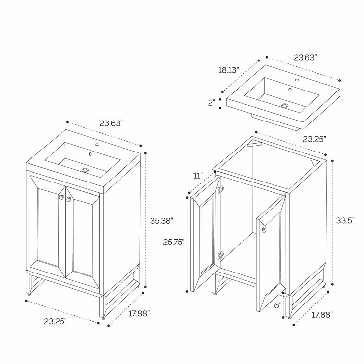 James Martin Vanities Chianti Glossy White 24" Single Vanity with Brushed Nickel Hardware and White Counter