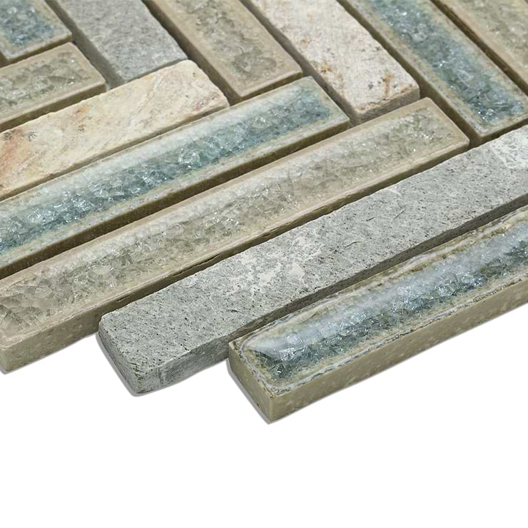 Roman Collection Crystal Springs Herringbone Marble And Glass Tile 