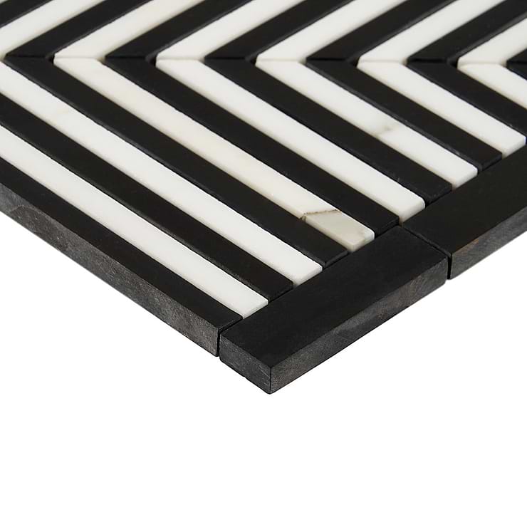 Monroe Corner Calacatta and Black Jade 8x8 Marble Mosaic Tile- Polished