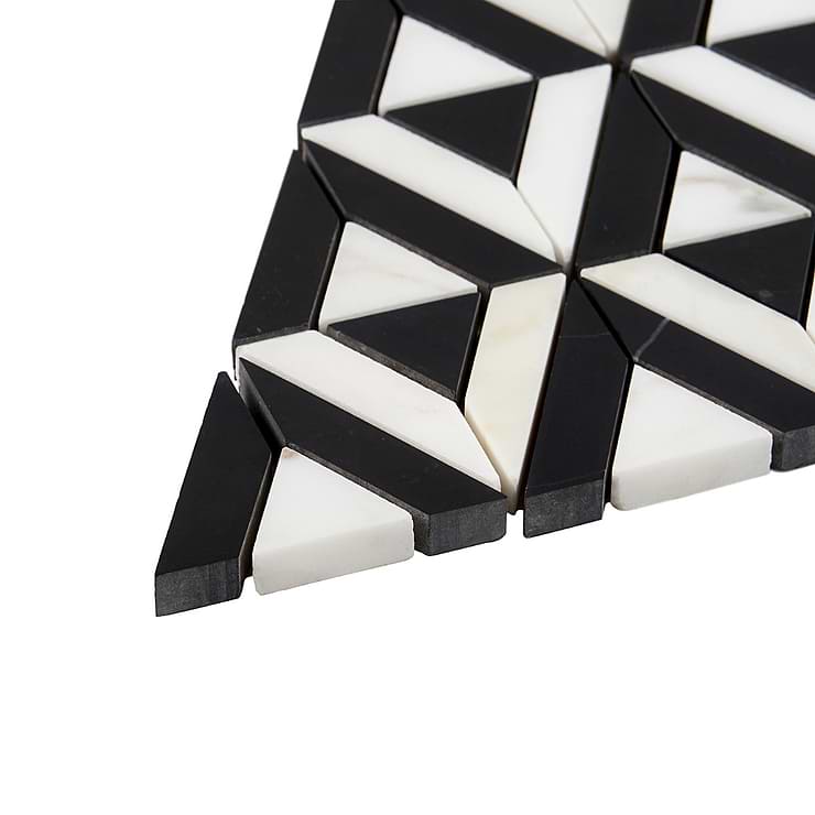 Monroe Triangle Calacatta and Black Jade Polished Marble Mosaic Tile