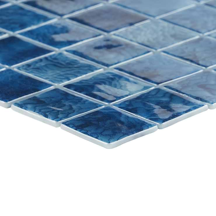 61 Sheet Scrap Lot: Swim Cascara Blue 2x2 Glossy Glass Mosaic Tile