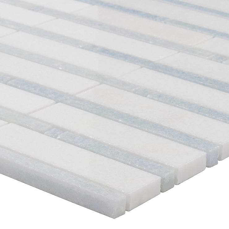 Rattan White Thassos & Blue Celeste 1x4 Polished Marble Mosaic Tile