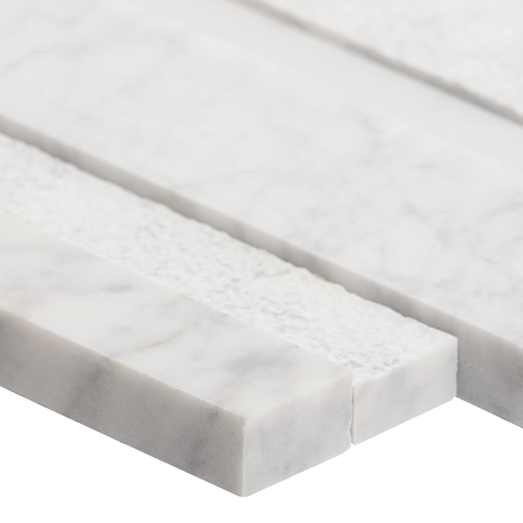 StackStone 3D Snow White Marble Ledger Panel Mosaic Wall Tile